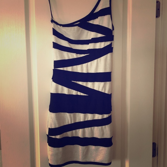 bebe Dresses & Skirts - 2B Bebe striped one shoulder lurex dress bebe Dresses & Skirts - 2B Bebe striped one shoulder lurex dress